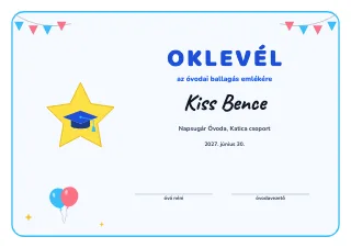 Oklevél minta: Óvodai ballagás