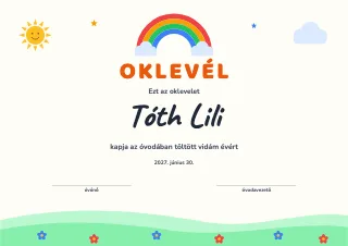 Oklevél minta: Oklevél óvodásoknak