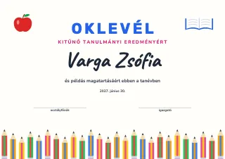 Oklevél minta: Tanév vége
