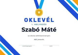 Oklevél minta: Sportesemények